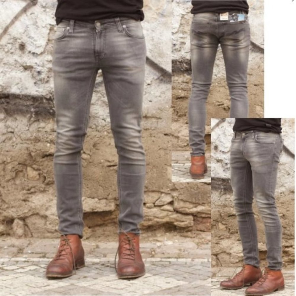 Nudie Rough Stone Gray Skinny Lin Jeans